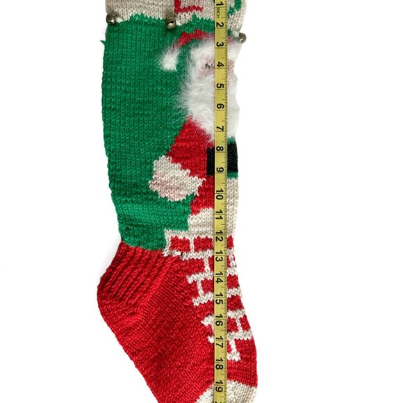 Hand Knit Christmas Stocking Large 21" for EVAN Santa Claus Fuzzy Beard Bells - Picture 5 of 7